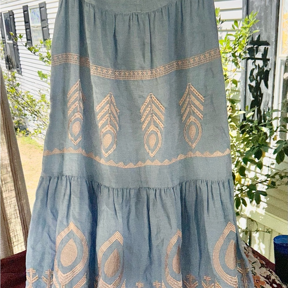 Embroidered Blue and Cream Skirt